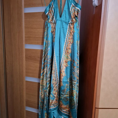 Boho maxi dress like new, green ethnic halterneck