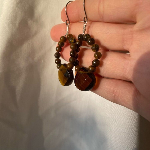 Handmade earrings with tiger eye beads and mineral glass made to order