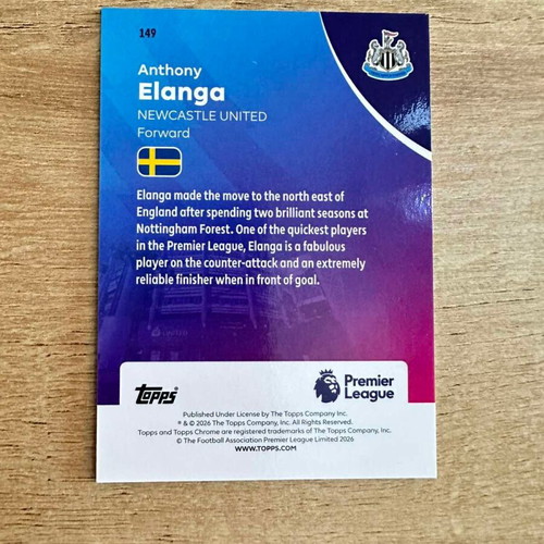 Anthony Elanga 2026 Topps Chrome Premier League Raywave #149 card like new