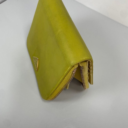 Prada canvas wallet used, yellow, leather interior