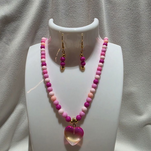 Handmade pink summer necklace and earrings set new