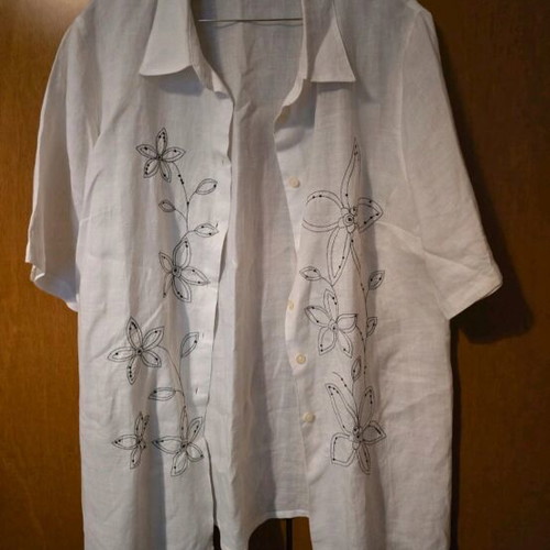Ulla Popken women's linen shirt like new, white with embroidery