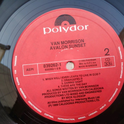 Van Morrison Avalon Sunset LP moderate cover, record in very good condition