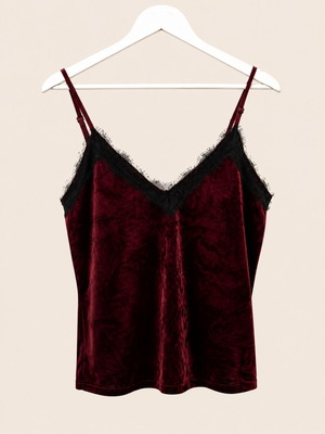 Velvet Lace Top burgundy, like new, size S