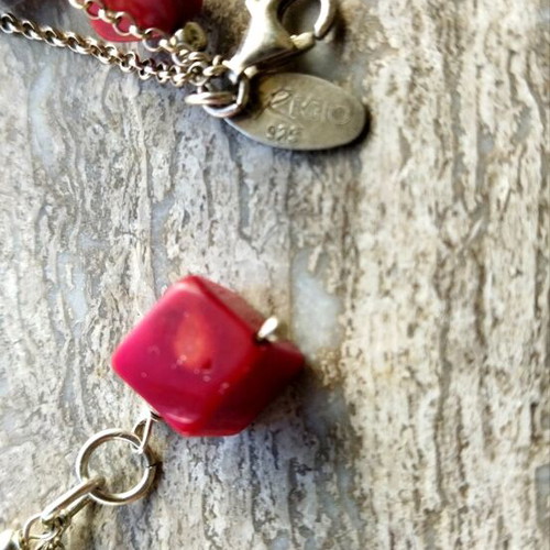 Silver bracelet chain Gregio new with red stones