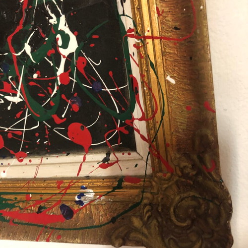 Original abstract mixed media painting on vintage oil painting 40x50 cm used