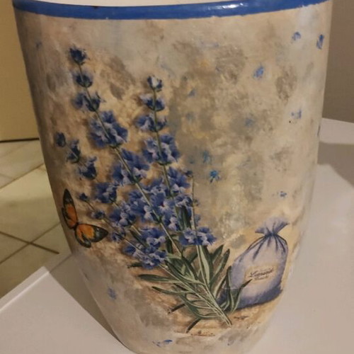 White IKEA vase painted with decoupage 20cm height