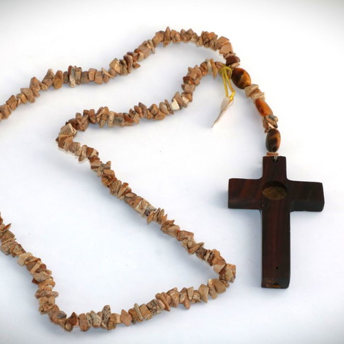 Wooden cross necklace pendant new with semi-precious stones