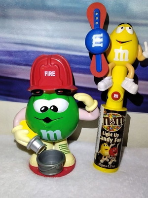 Vintage M&M's dispenser and light up candy fan set used