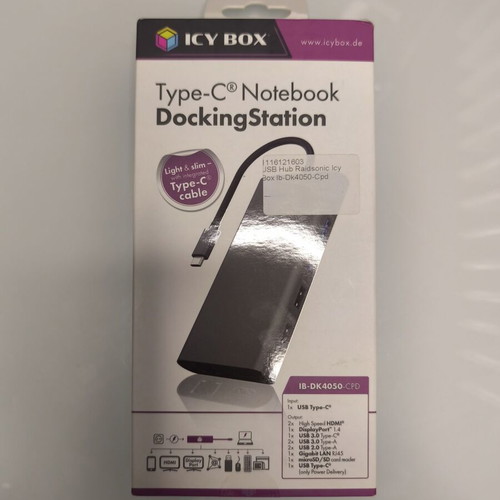 ICY BOX IB-DK4050-CPD USB-C Docking Station like new, 3-screen support, 100W PD
