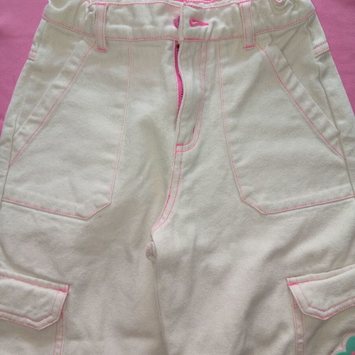 Billieblush girls' cargo pants used, beige with pink details, size 6 years