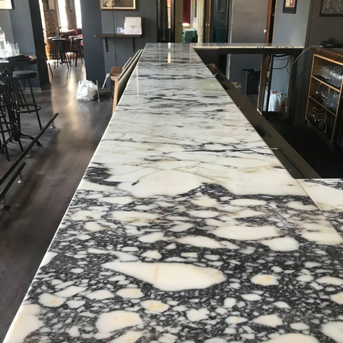 Afyon Violet marble bar counter used, 8.7m length
