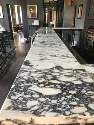 Afyon Violet marble bar counter used, 8.7m length