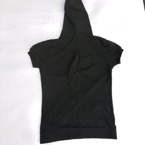 Fleece jacket with short sleeves black like new with checkered hood