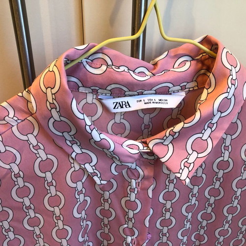Zara loose tunic shirt pink printed satin like new, size L