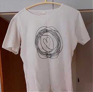 Άσπρη μπλούζα με σχέδιο κύκλους και καρδιά