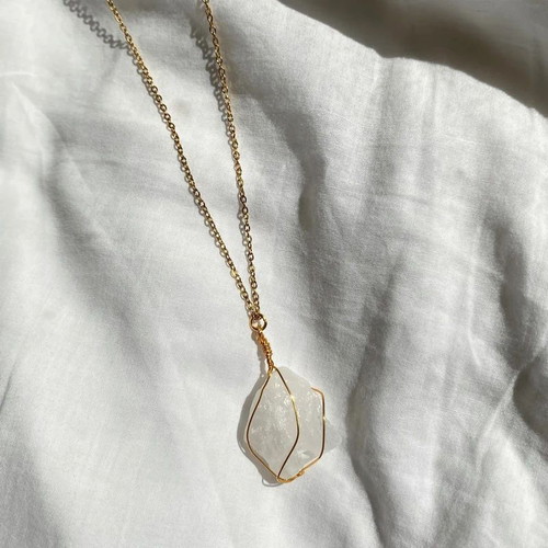 Handmade necklace with raw white quartz made to order