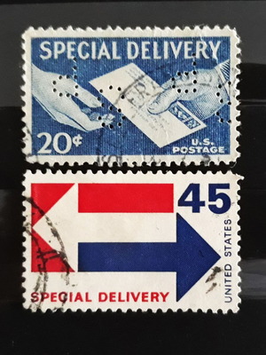 Σφραγίδες Special Delivery ΗΠΑ 1954 & 1969, σαν καινούργιες, σετ 2 τεμαχίων