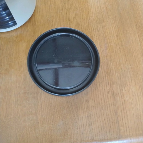 Plastic coasters used, set of 5 with holder