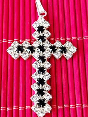 Cross used with white and black rhinestones