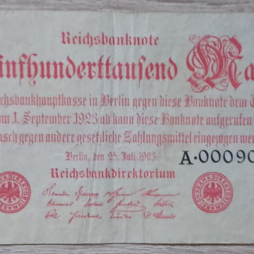 Reichsbanknote banknotes used, set of 5, Germany 1922-1923