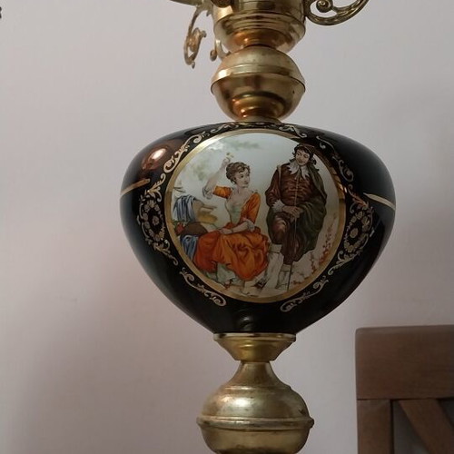 Vintage aluminum table lamps with handpainted designs, set of 2