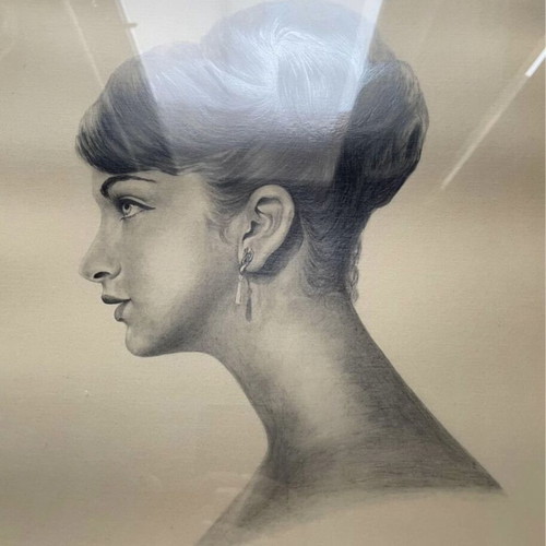 Pencil drawing painting used, 45x48 cm with frame