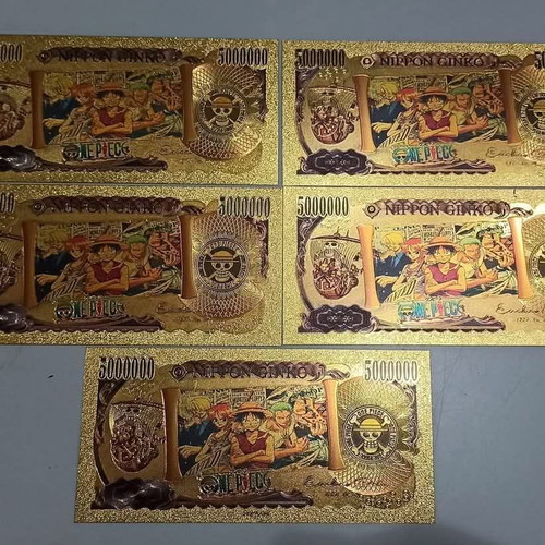 One Piece commemorative gold-colored banknotes, pack of 10, new