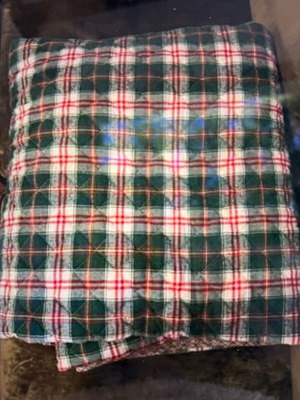 Green checkered bed cover 100% cotton 270x250 cm
