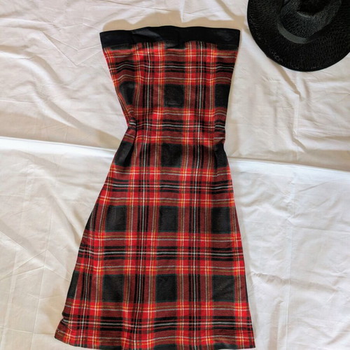 Vintage 00s midi tartan dress red with straps like new