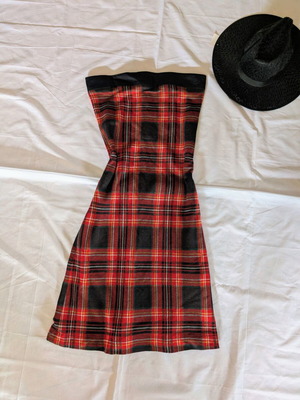 Vintage 00s midi tartan dress red with straps like new