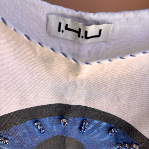 Women's summer blouse like new, white, size S/M with eye print