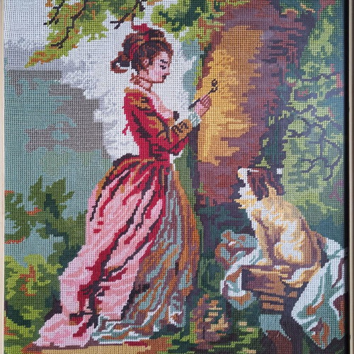 Textile painting with handmade embroidery like new, framed 82x61cm