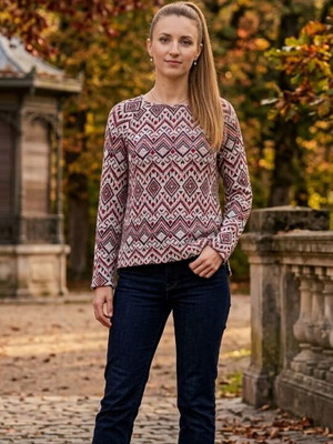 Γυναικεία πλεκτή μπλούζα σαν καινούργια με γεωμετρικά σχέδια μέγεθος Medium