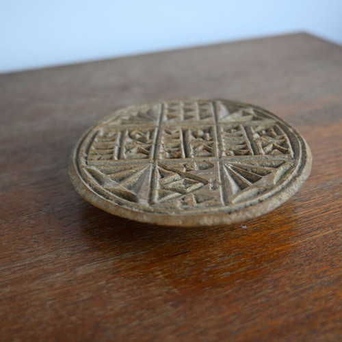 Traditional wooden prosphoro stamp used, diameter 12 cm