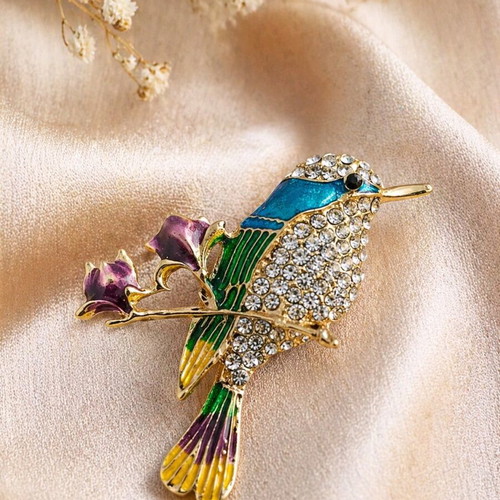 Luxury bird brooch new with strass and colorful details