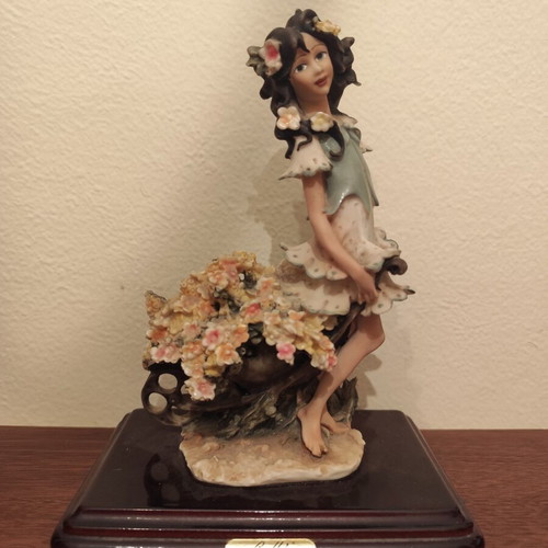 Fairy figurine used with wooden base decorative sculpture