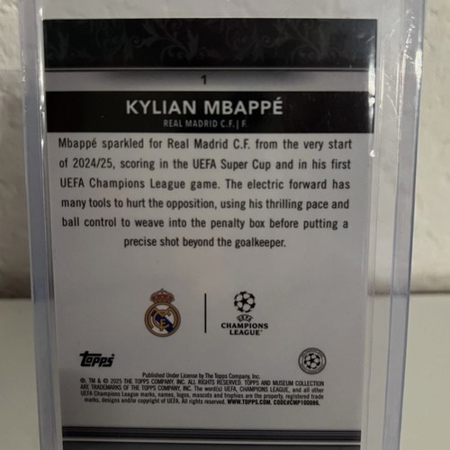 2024-25 Topps Museum UEFA Kylian Mbappé Gold Parallel Card like new