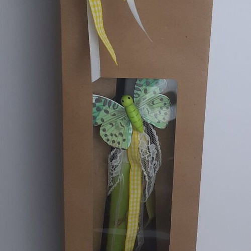 Handmade candle new with felt, lace and wooden decoration