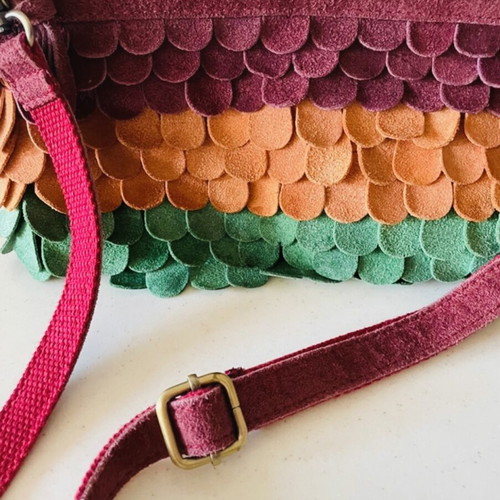 Boho suede women's crossbody bag, multicolor