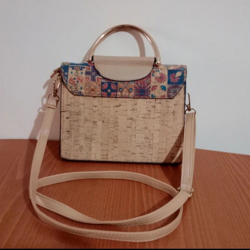 Crossbody bag, beige and multicolour