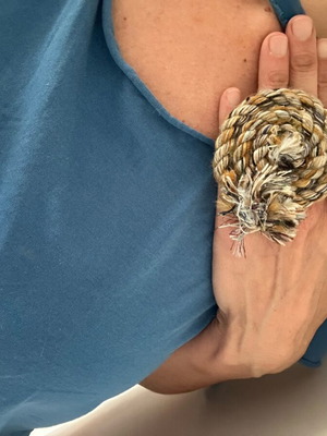 90s Handmade Adjustable Statement Ring with Woven Threads Boho Style