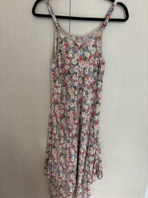 Lightweight dress, one size, asymmetrical hem, white and pink