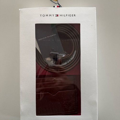 Ζώνη και δερμάτινη κάρτα Tommy Hilfiger καφέ καινούργιο