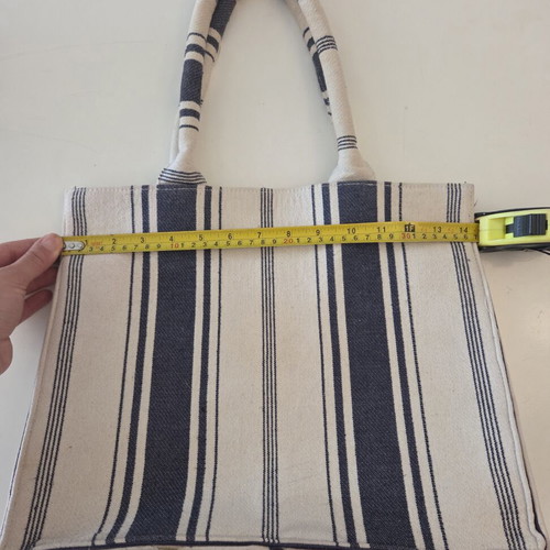 Mango striped canvas tote bag, navy blue and cream