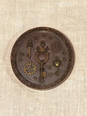 Coaster vintage steampunk style, new, epoxy with metallic charms