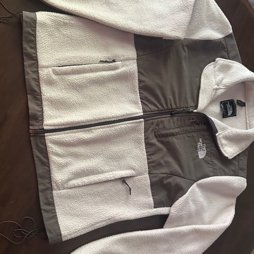 The North Face women's M fleece jacket white with khaki windproof fabric