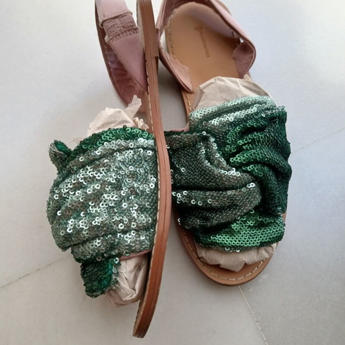 Statement sandals with green sequin design like new