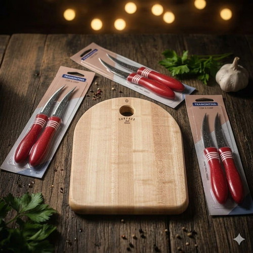 Serax wooden cutting and serving board new with 8 Tramontina knives