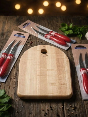 Serax wooden cutting and serving board new with 8 Tramontina knives